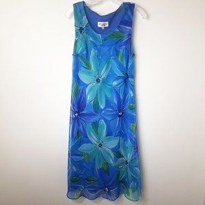 Studio 1 Women's Lined Tropical Turquoise Scoop Neck Sleeveless Dress